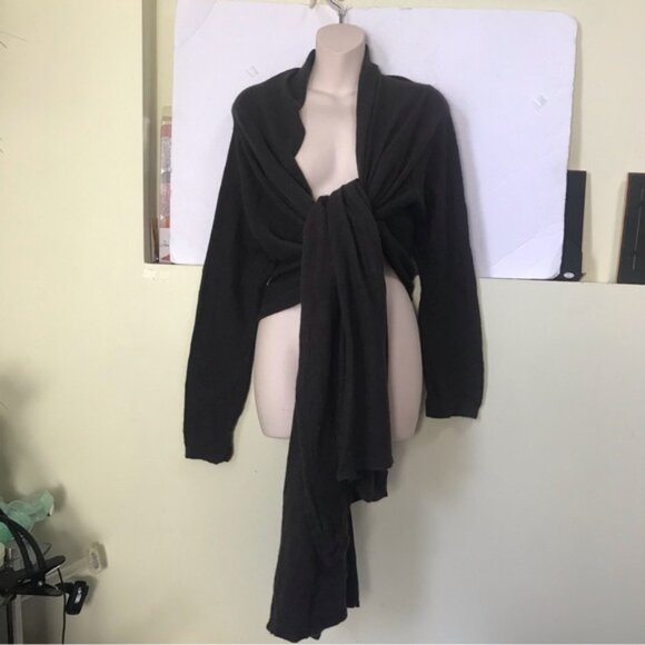 LINE Cotton Cashmere Wrap Cardigan Sweater Hi Low Tie Front Top Angora Blend M - Picture 2 of 14